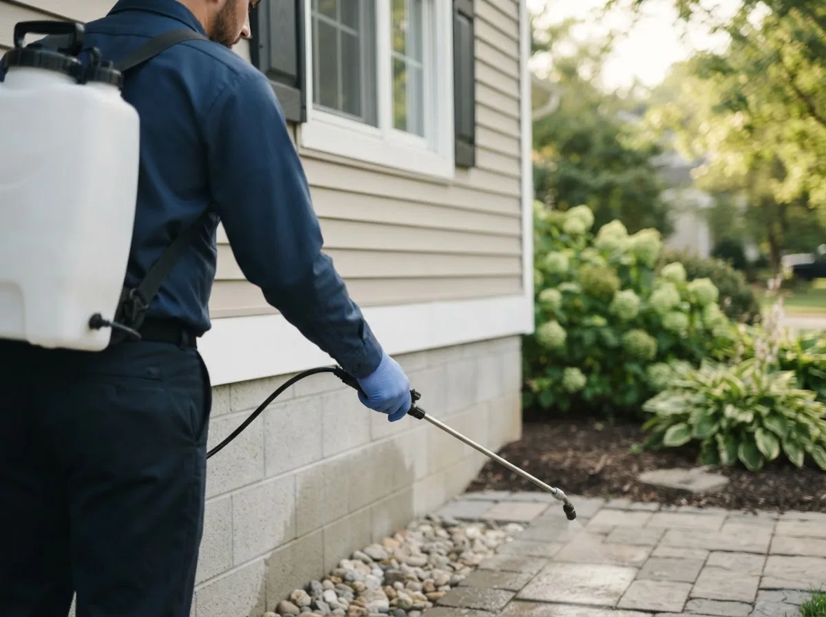 Pest control technician inspecting a home in Carthage, TX